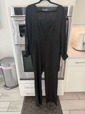BCBGMaxAzria Black Long-Sleeve Sheer-Sleeve Jumpsuit